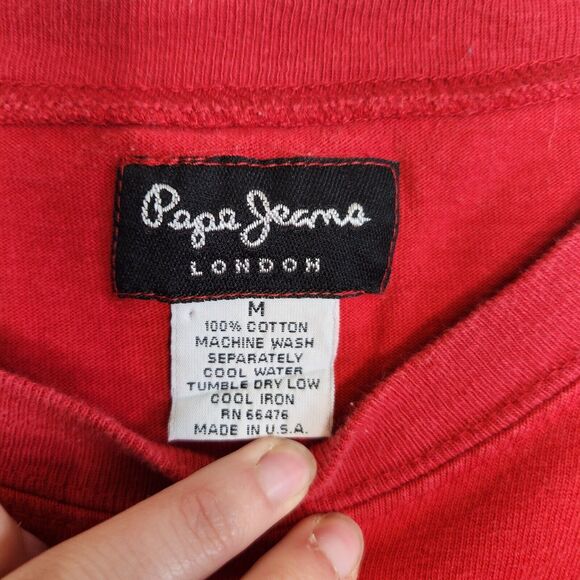 Vtg Pepe Jeans Shirt Mens M Red Long Sleeve Shirt London 100% Y2k Shirt‎ - Picture 3 of 7